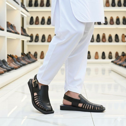 New Attractive Design Of Peshawari Chappal In Black Color Gul